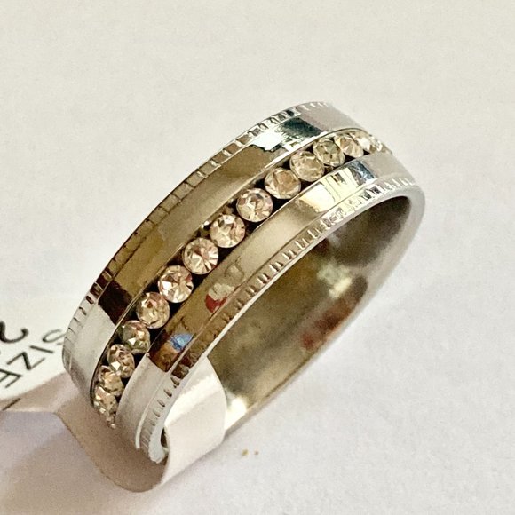 Stainless Steel Cubic Zirconia Ring Silver Mens Women Size 8 10 11 12 Eternity - Picture 1 of 7